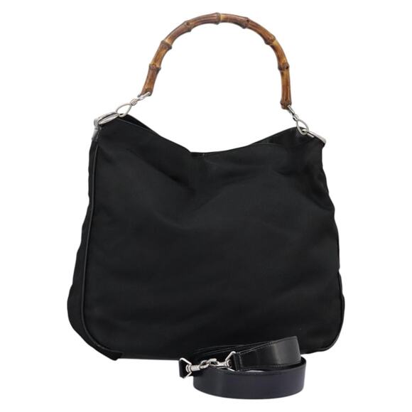 GUCCI Bamboo Hand Bag Nylon Black 001 2058 1577 5 - Picture 1 of 16